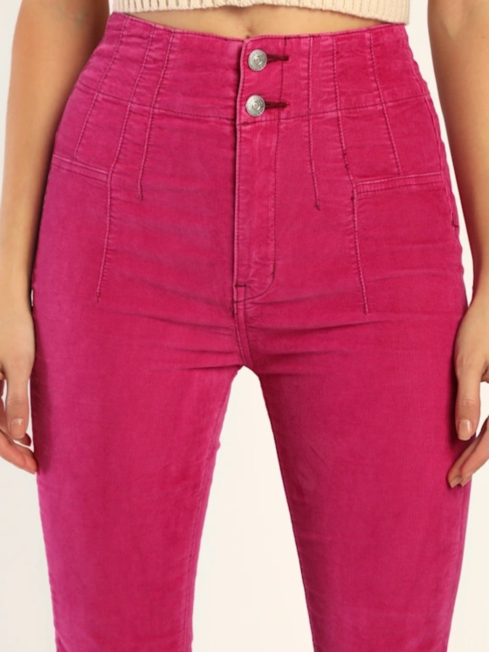 Free people NEW NWT Jayde hot pink high high rise flared corduroy pants jeans 26 - Picture 3 of 7